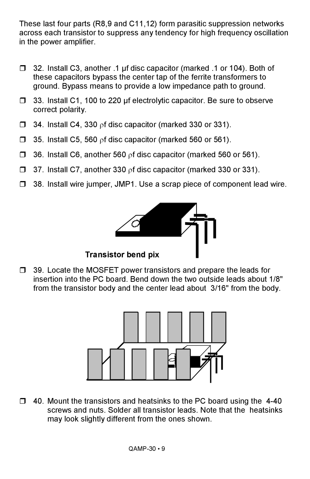 Ramsey Electronics QAMP30 manual Transistor bend pix 