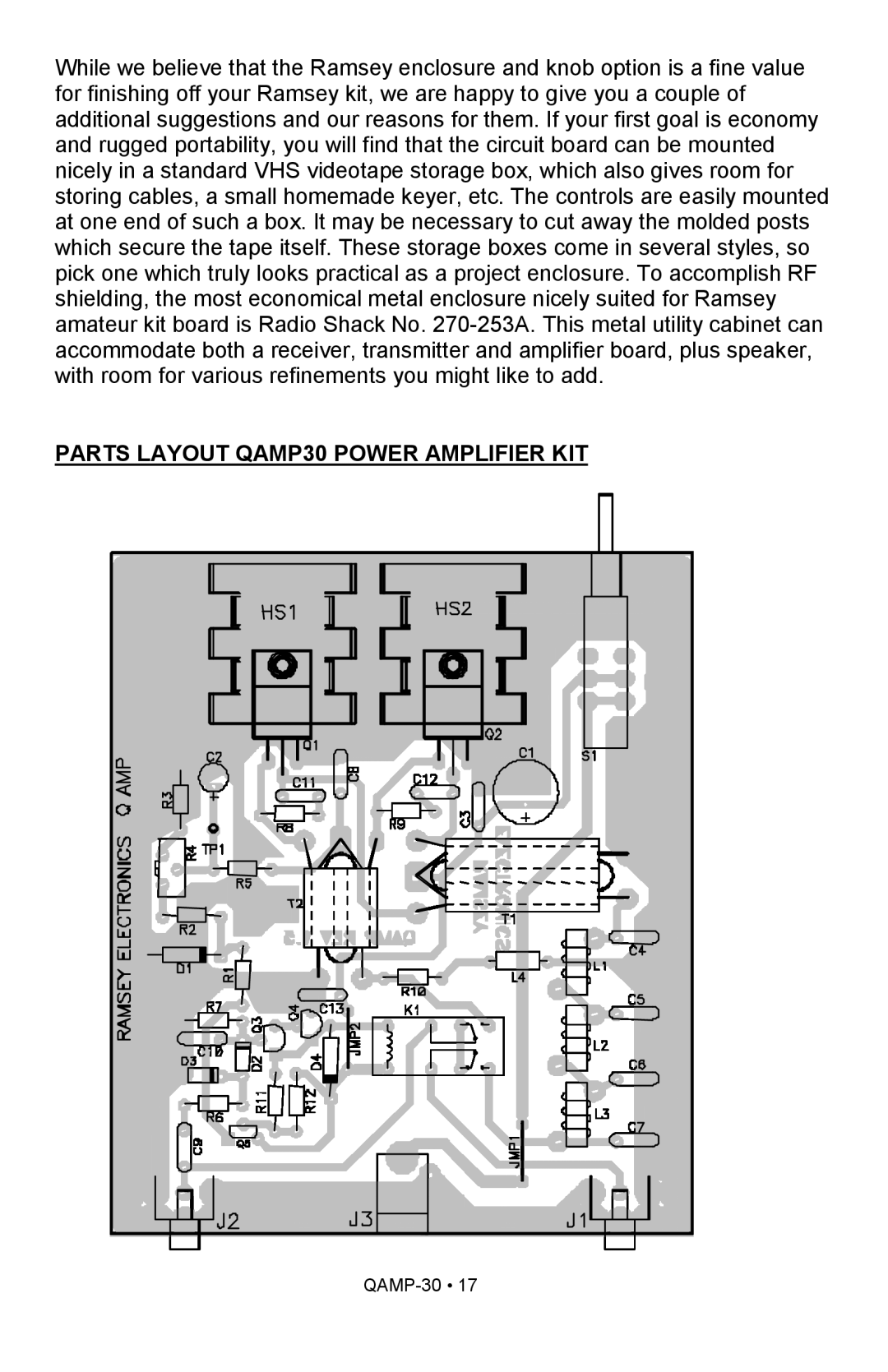 Ramsey Electronics manual PARTS LAYOUT QAMP30 POWER AMPLIFIER KIT 