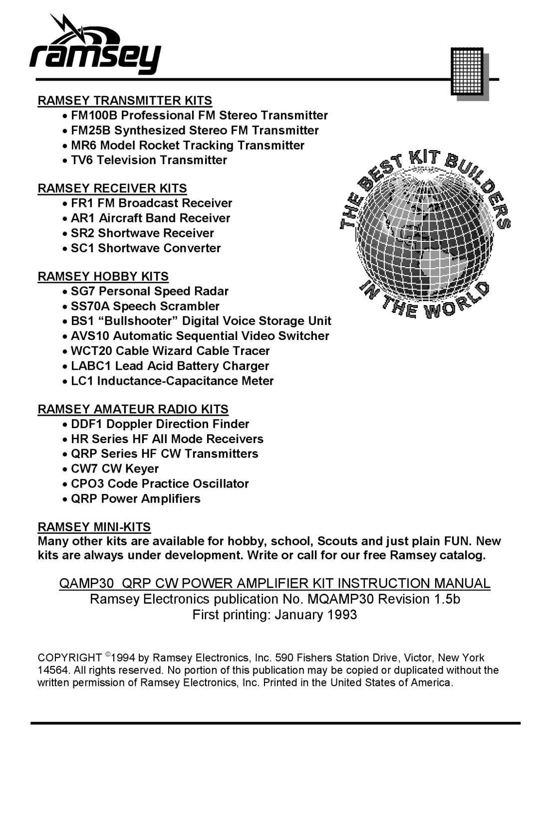 Ramsey Electronics QAMP30 manual First printing January 