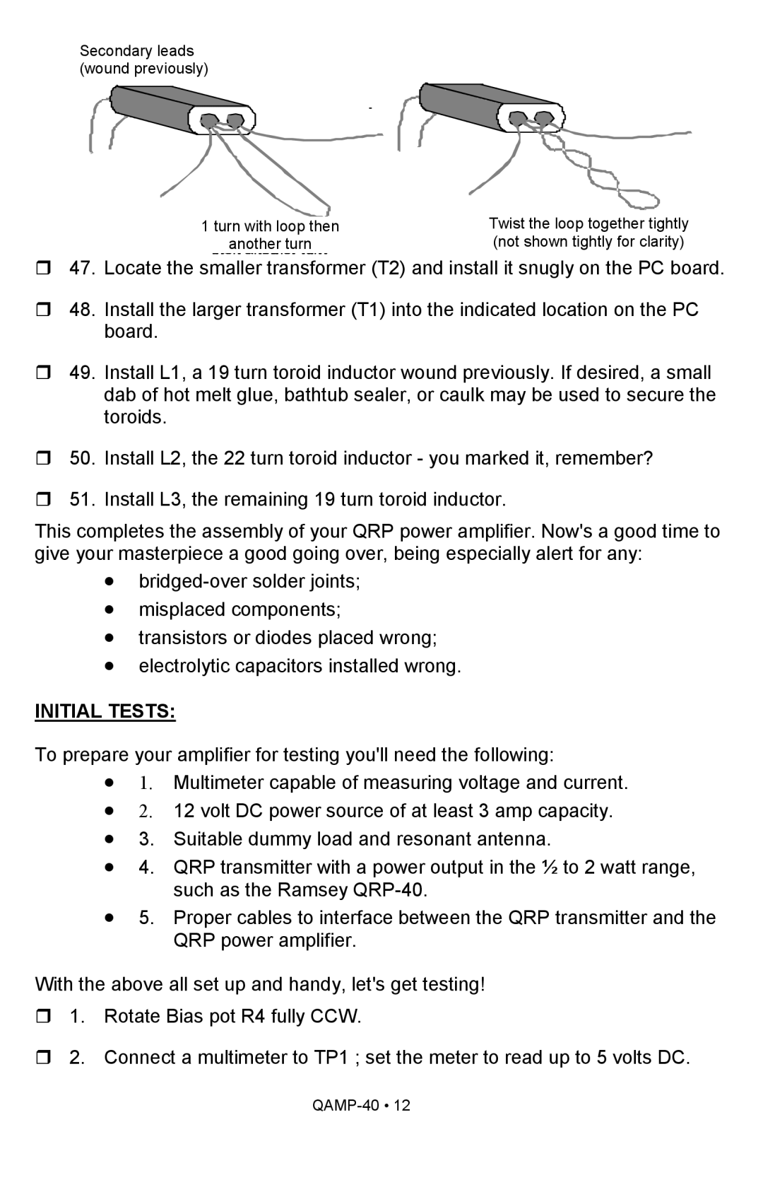 Ramsey Electronics QAMP40 manual Initial Tests 