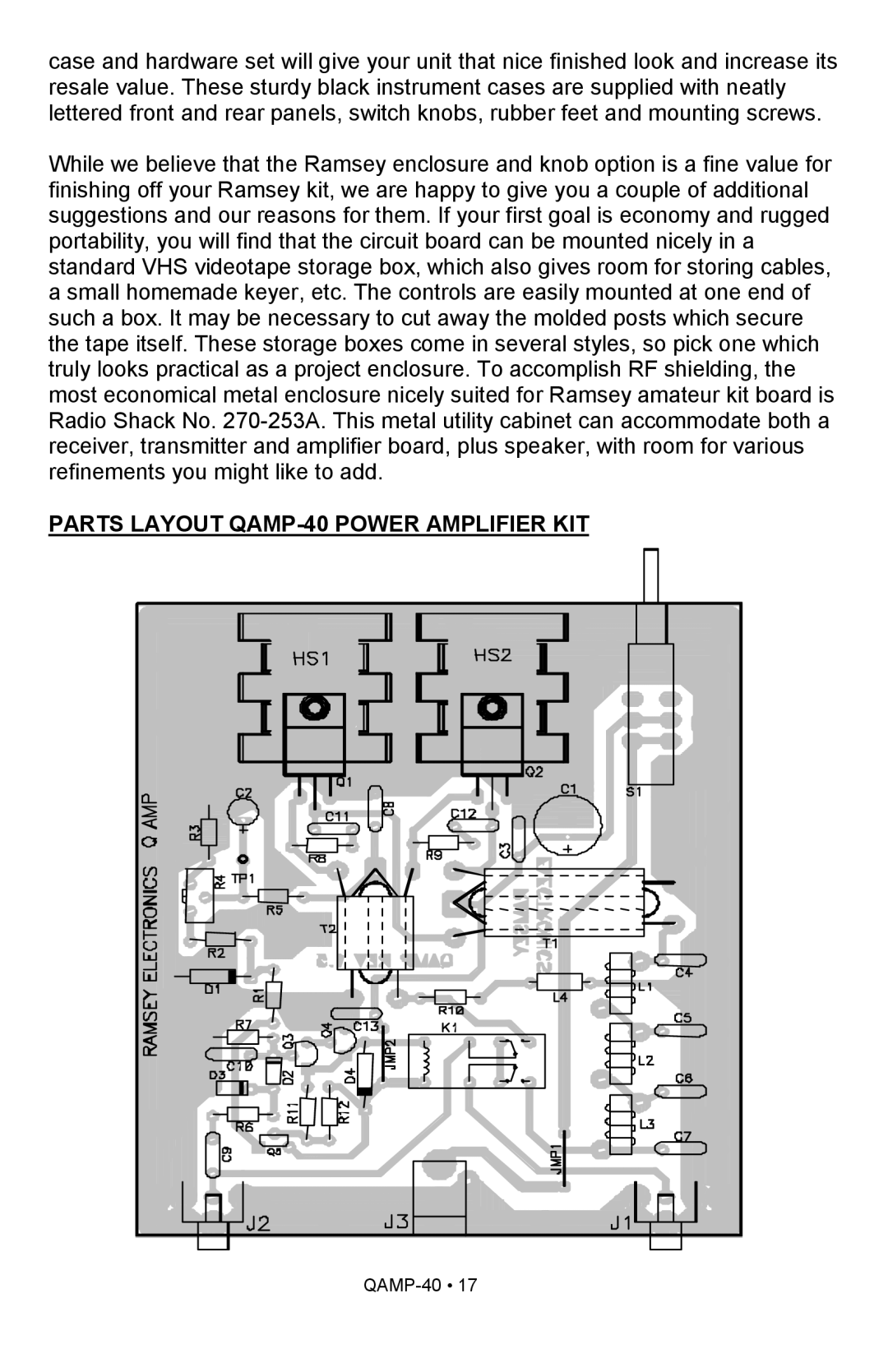 Ramsey Electronics QAMP40 manual Parts Layout QAMP-40 Power Amplifier KIT 