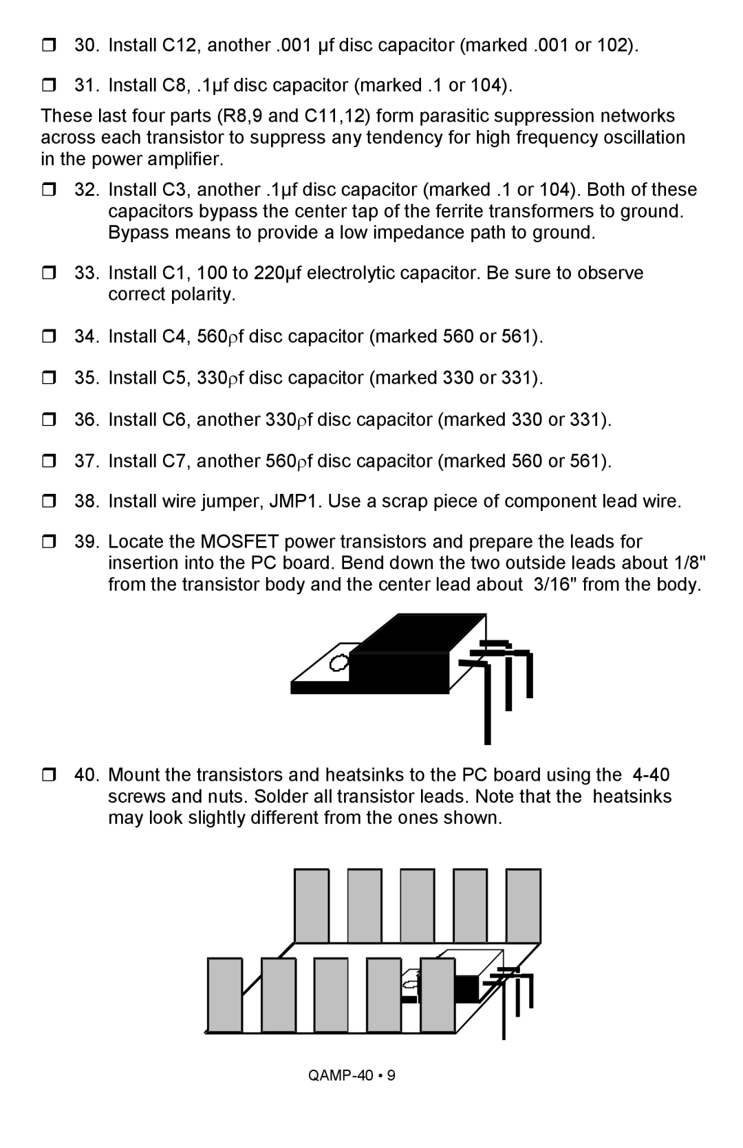 Ramsey Electronics QAMP40 manual Transistor bend pix 