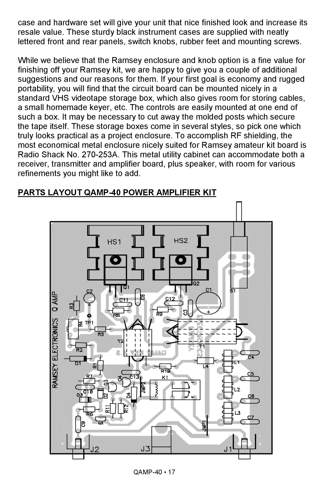 Ramsey Electronics QAMP40 manual PARTS LAYOUT QAMP-40POWER AMPLIFIER KIT 
