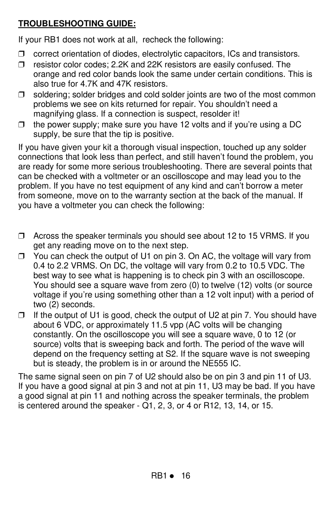 Ramsey Electronics RB1 manual Troubleshooting Guide 