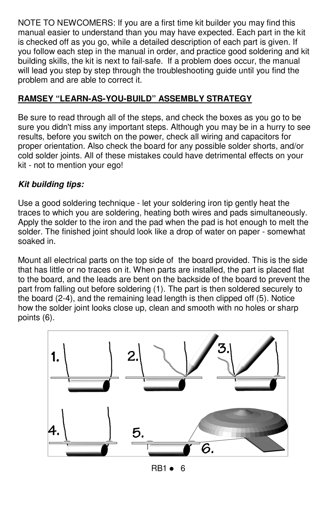 Ramsey Electronics RB1 manual Ramsey LEARN-AS-YOU-BUILD Assembly Strategy, Kit building tips 