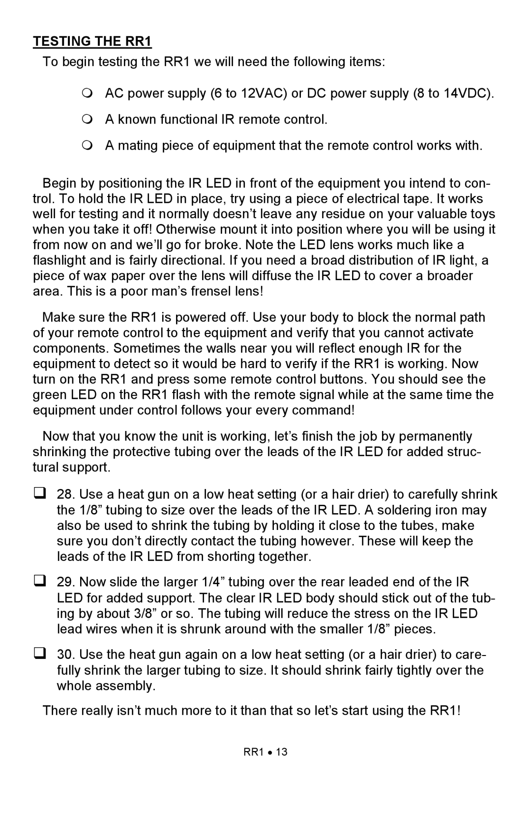 Ramsey Electronics manual Testing the RR1 