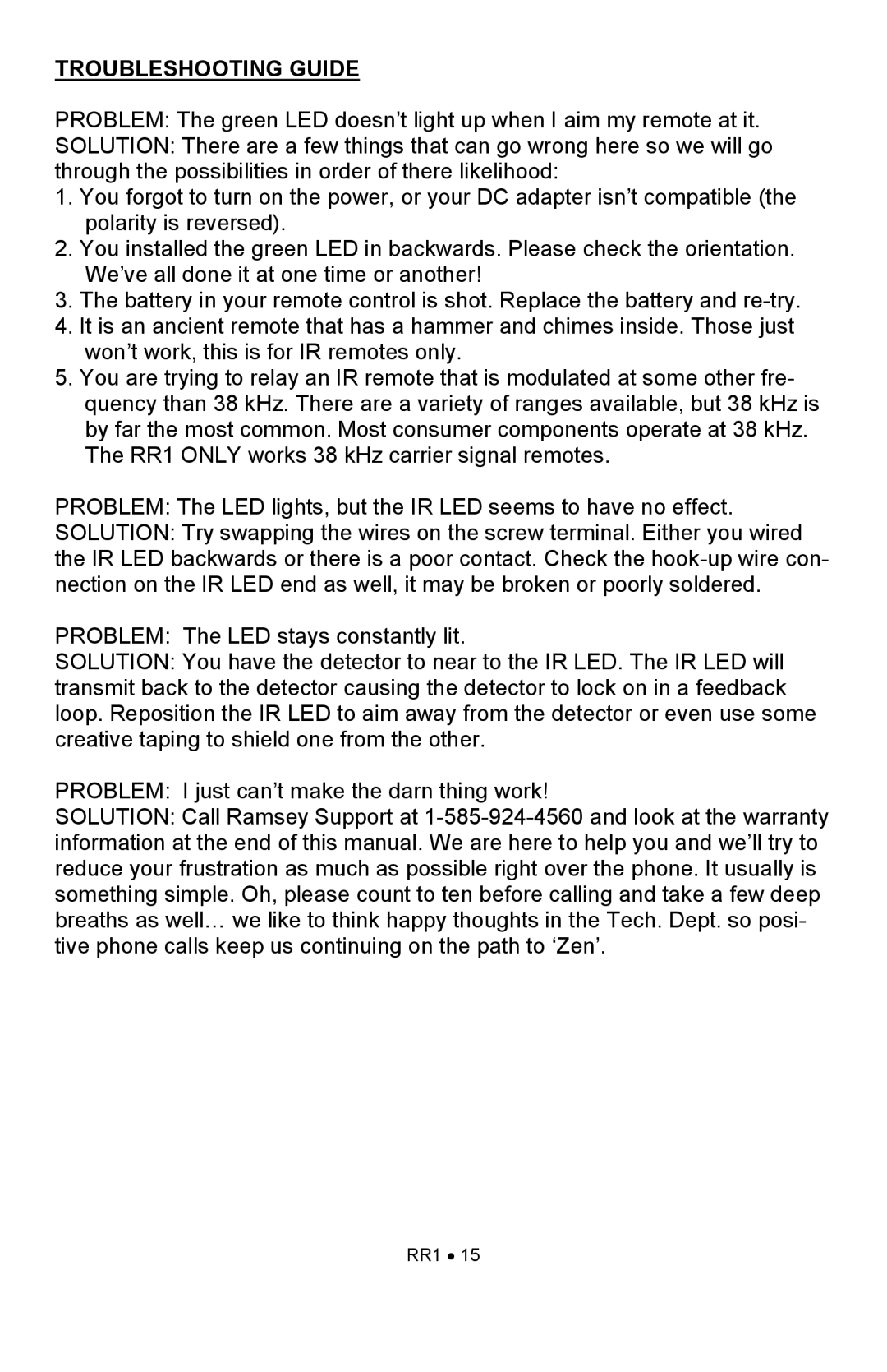 Ramsey Electronics RR1 manual Troubleshooting Guide 