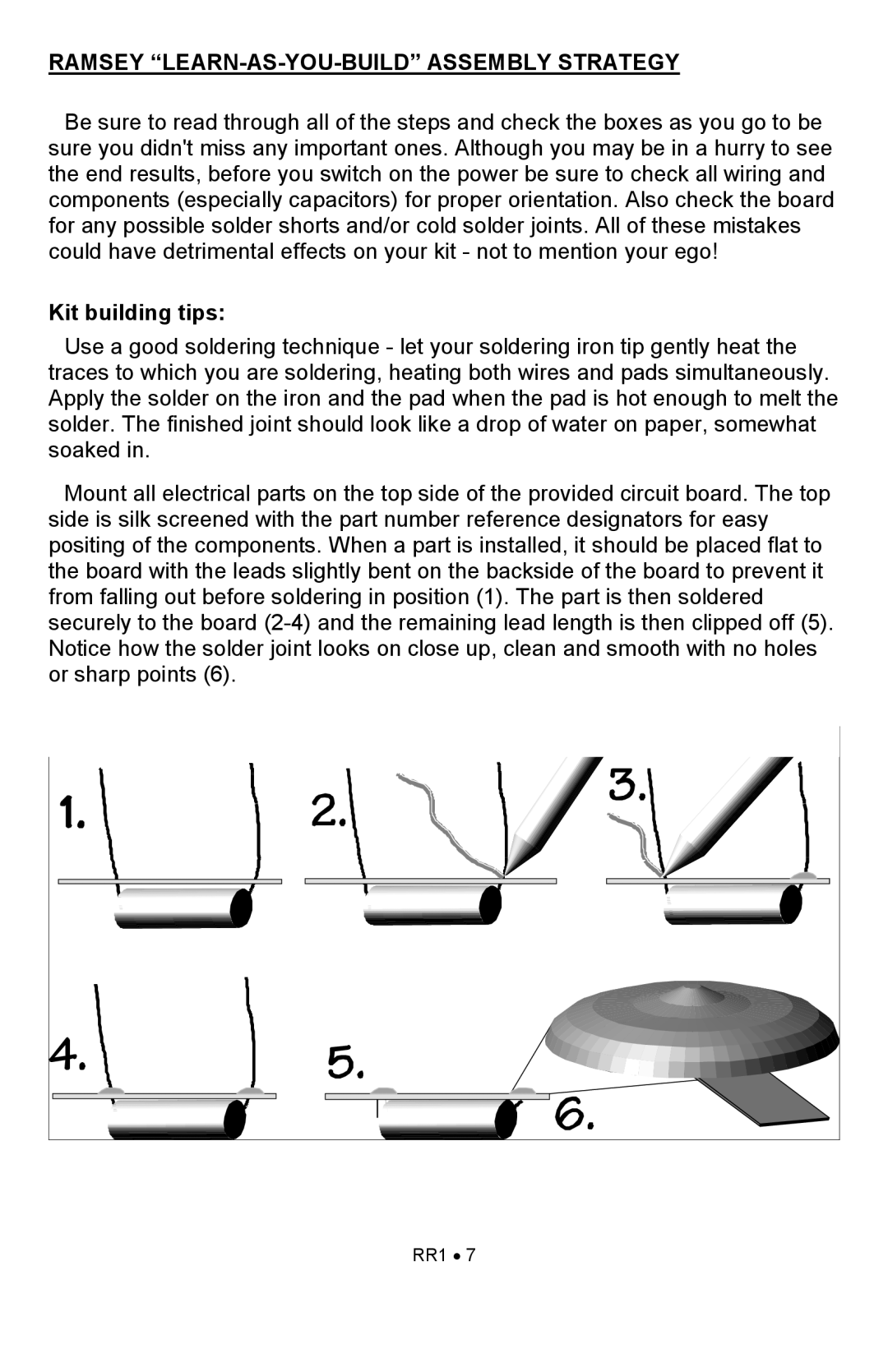 Ramsey Electronics RR1 manual Ramsey LEARN-AS-YOU-BUILD Assembly Strategy, Kit building tips 