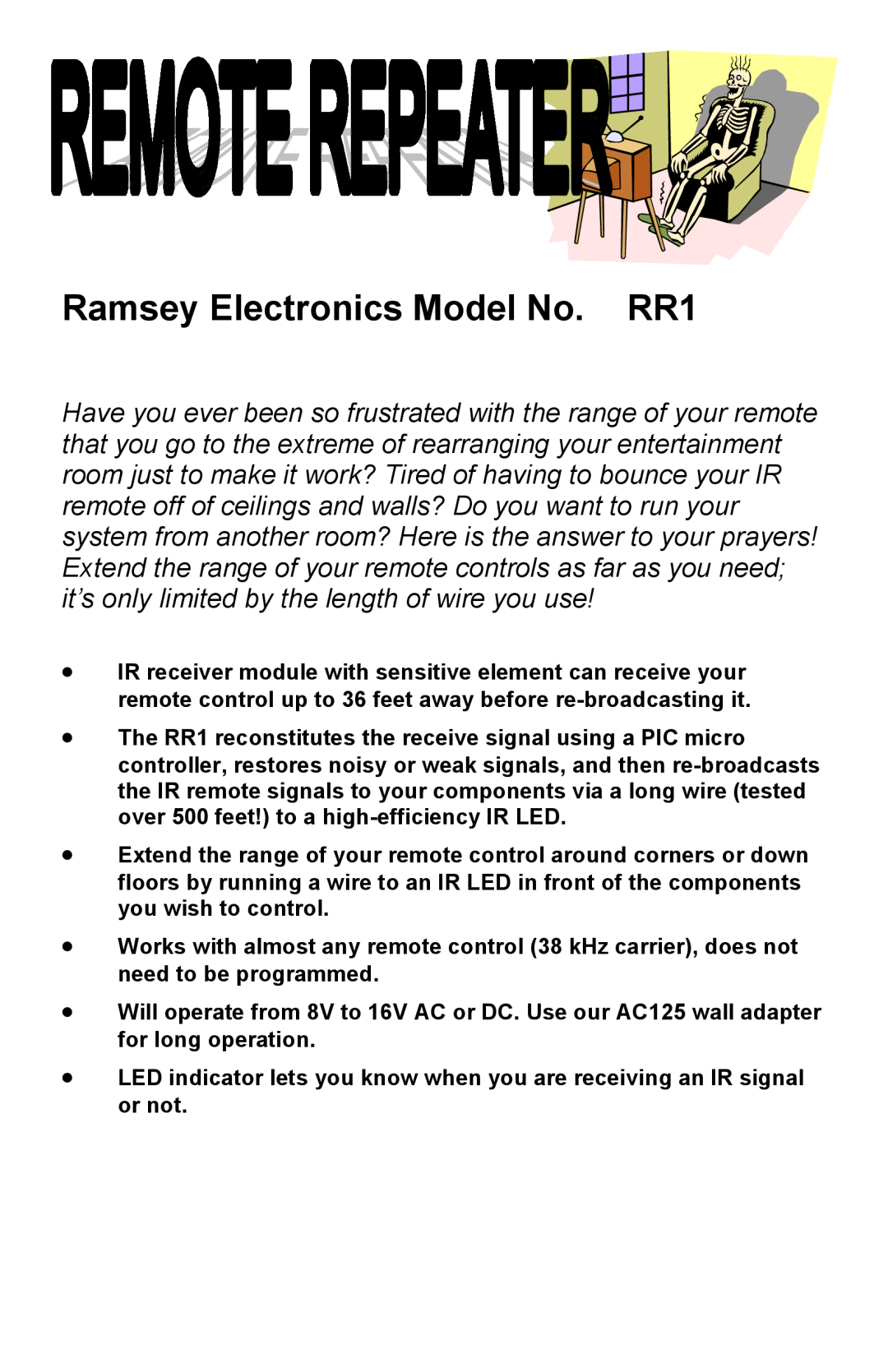 Ramsey Electronics manual Ramsey Electronics Model No. RR1 