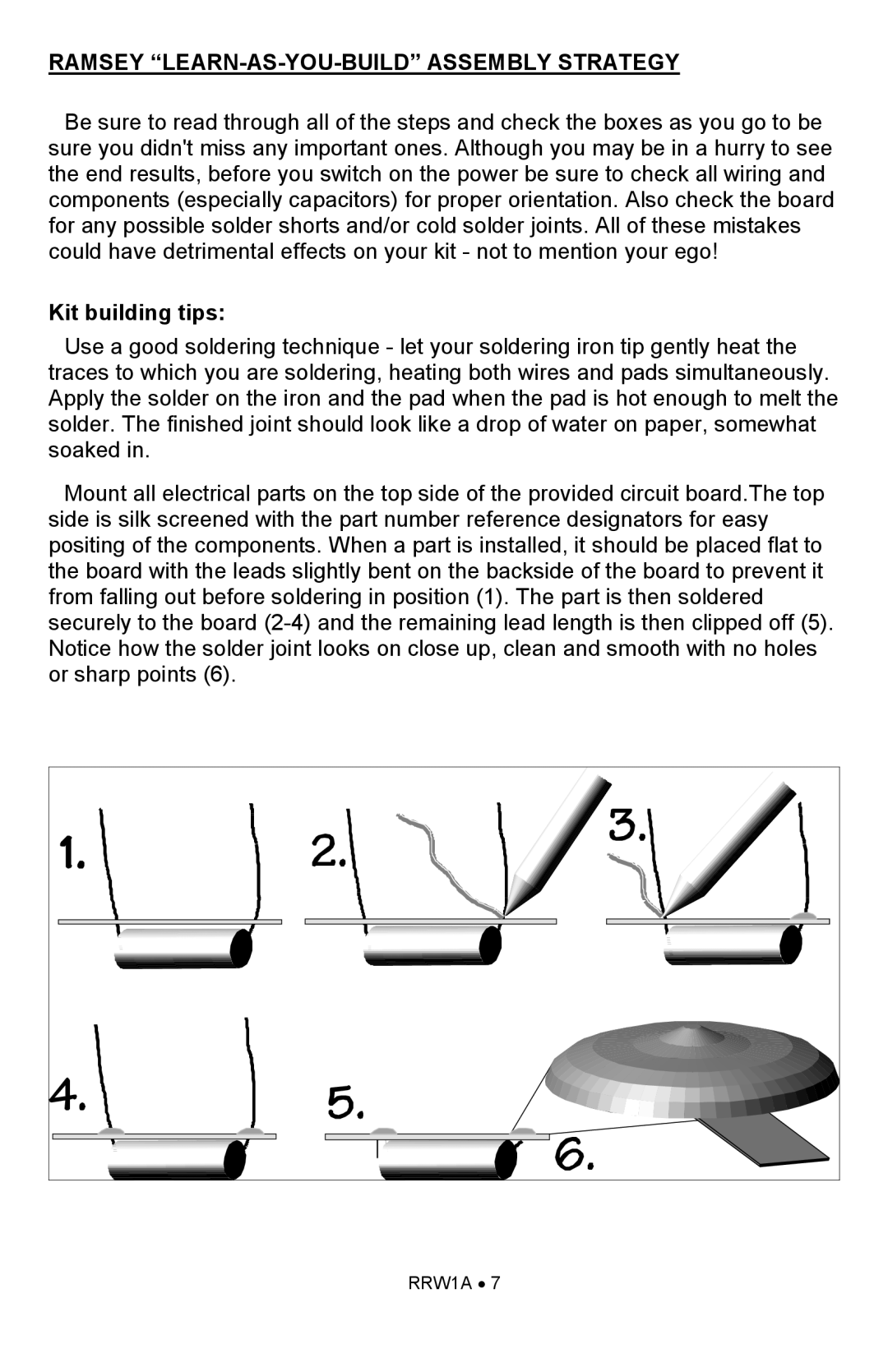 Ramsey Electronics RRW1A manual Ramsey LEARN-AS-YOU-BUILD Assembly Strategy, Kit building tips 