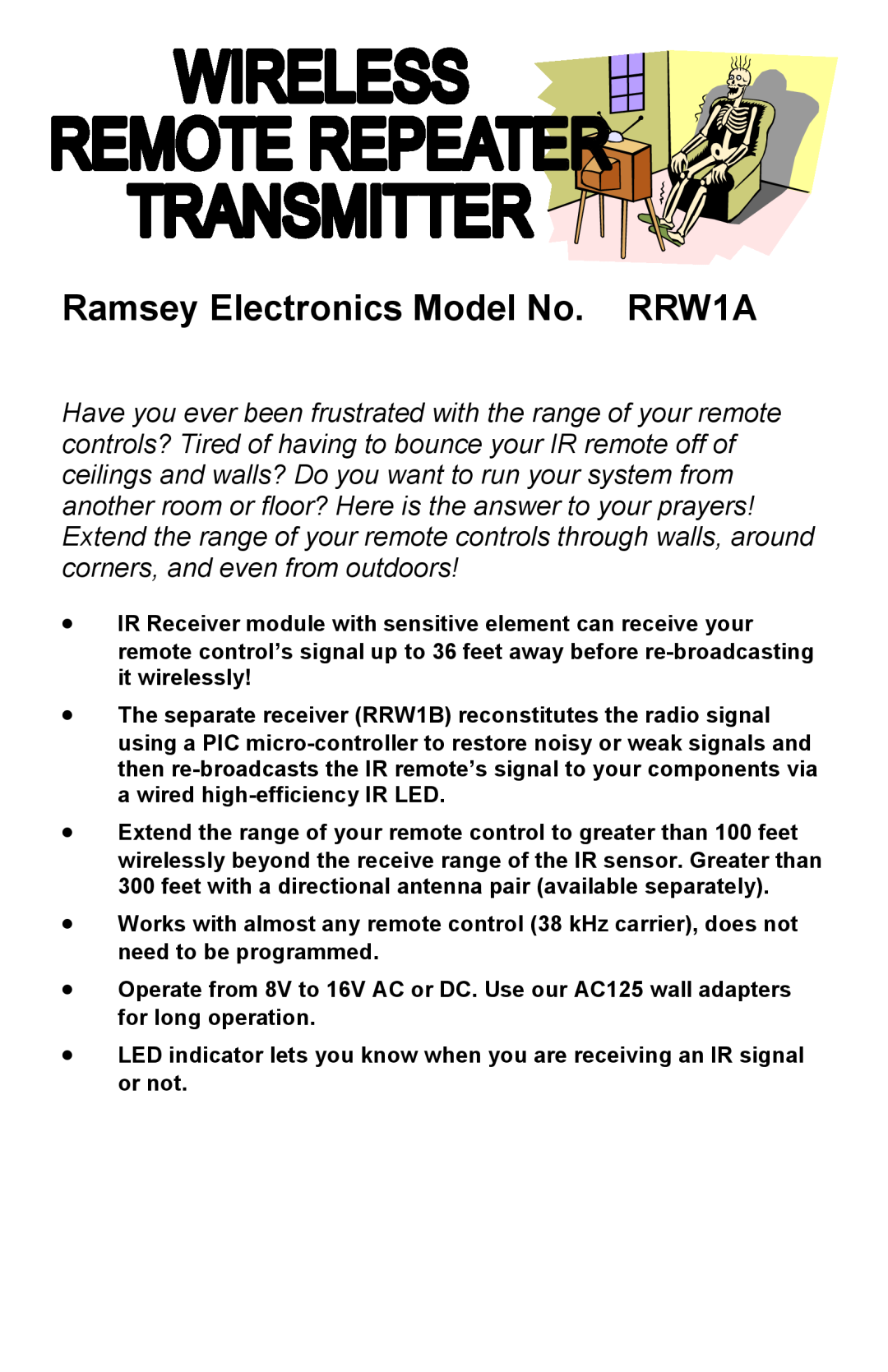 Ramsey Electronics manual Ramsey Electronics Model No. RRW1A 