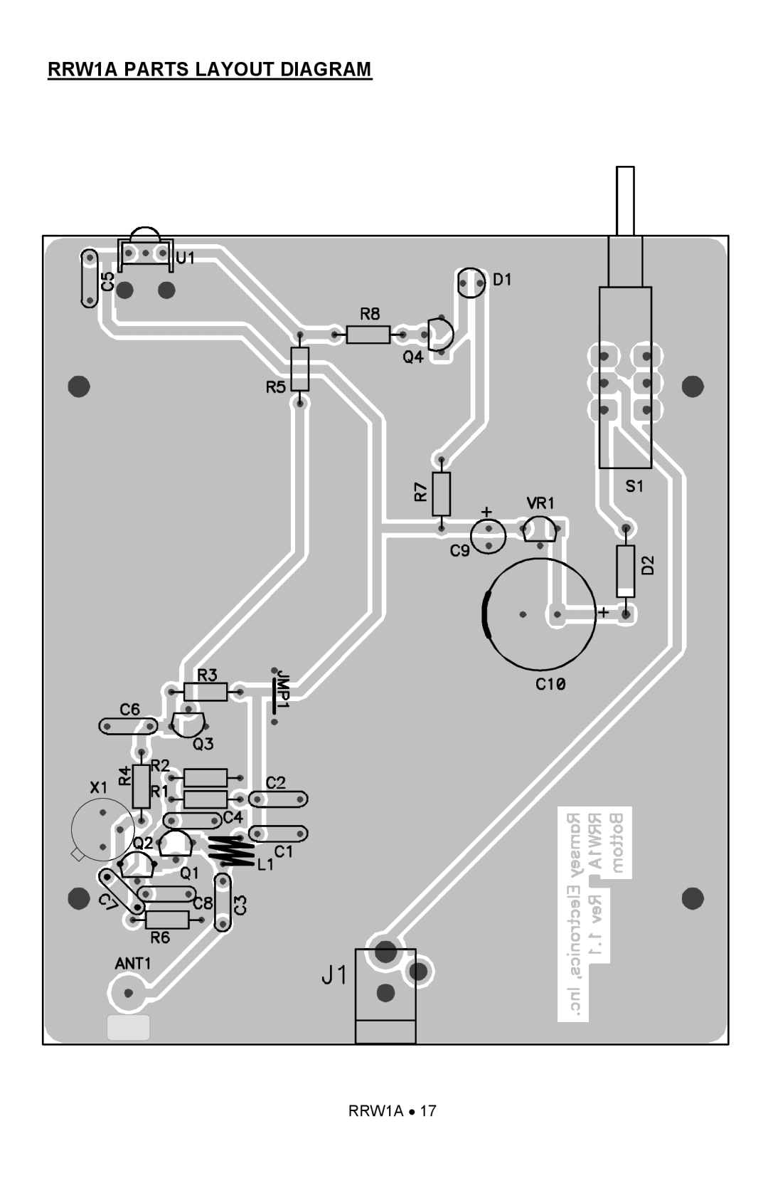 Ramsey Electronics manual RRW1A PARTS LAYOUT DIAGRAM 