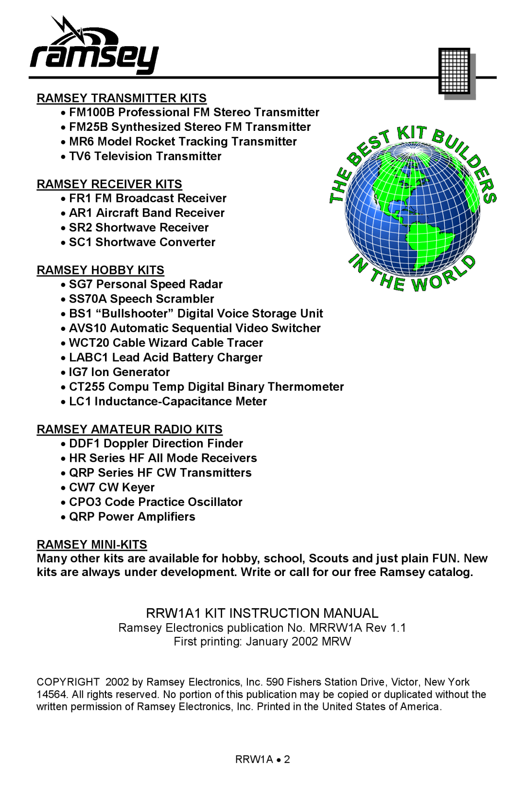 Ramsey Electronics RRW1A manual 