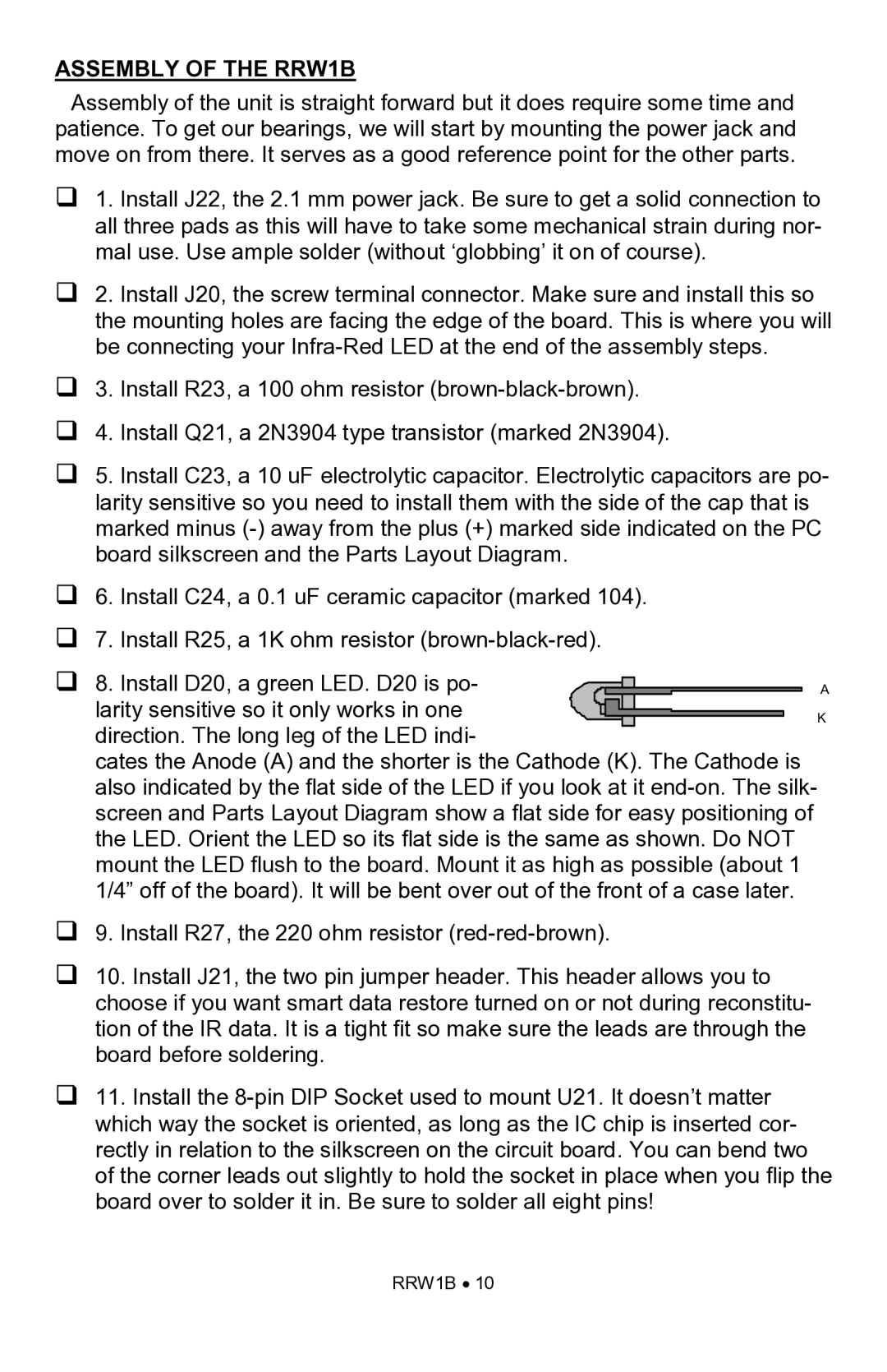 Ramsey Electronics rrw1b manual Assembly of the RRW1B 