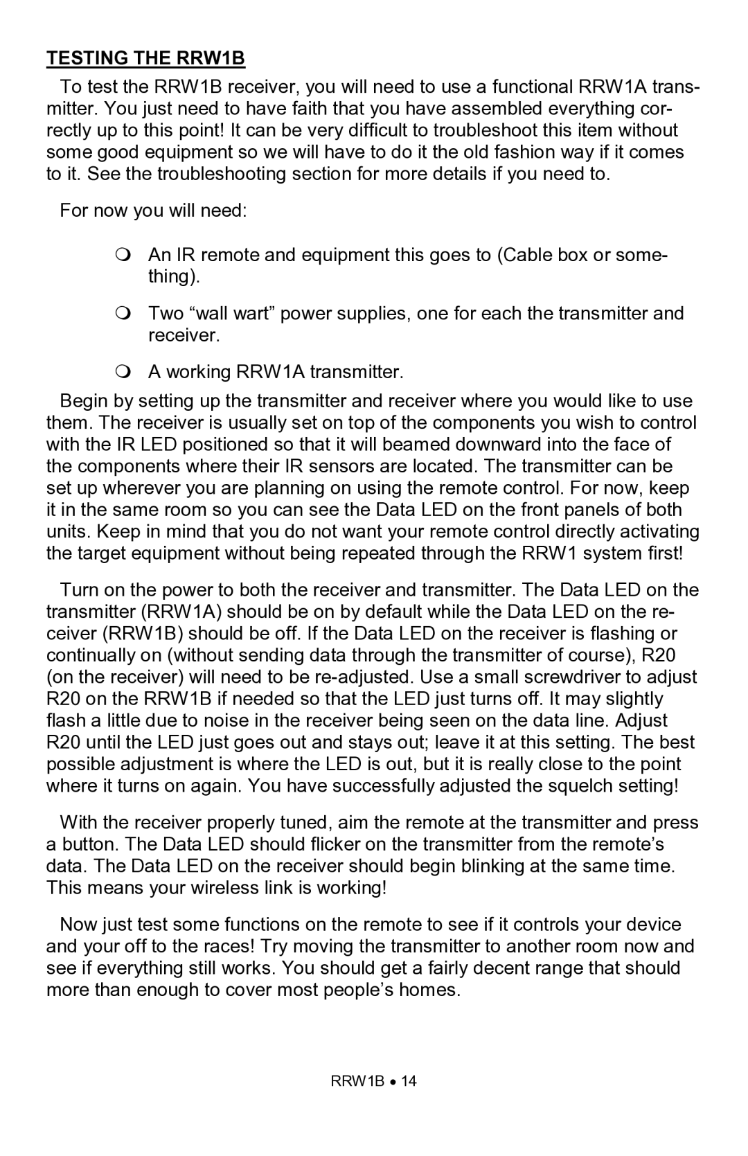 Ramsey Electronics rrw1b manual Testing the RRW1B 