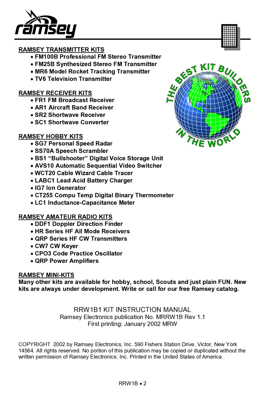 Ramsey Electronics rrw1b manual Ramsey Transmitter Kits 