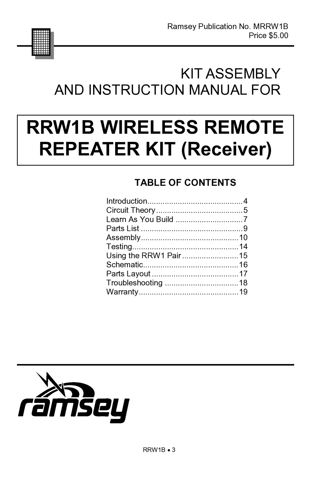 Ramsey Electronics rrw1b manual RRW1B Wireless Remote Repeater KIT Receiver 