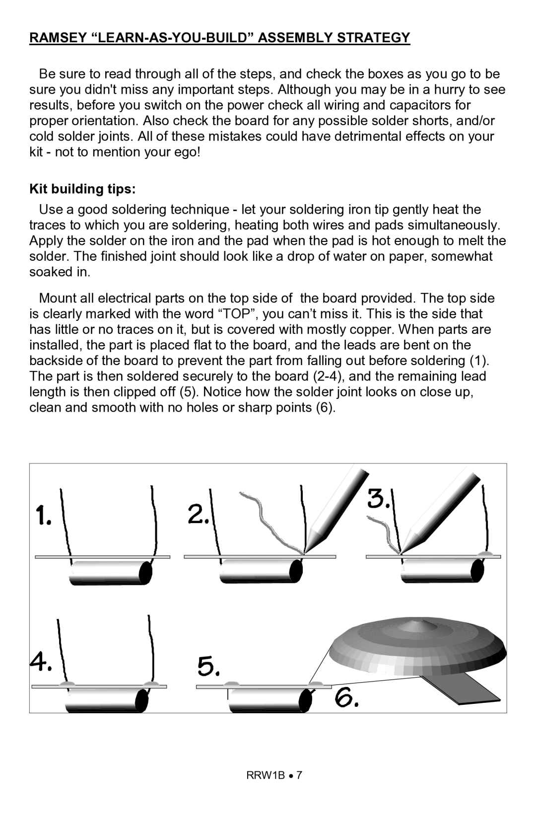 Ramsey Electronics rrw1b manual Ramsey LEARN-AS-YOU-BUILD Assembly Strategy, Kit building tips 