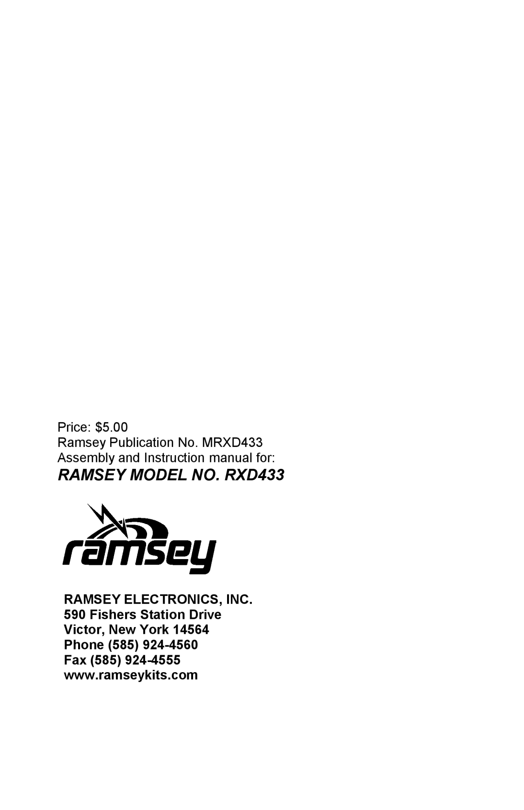 Ramsey Electronics manual RAMSEY MODEL NO. RXD433 