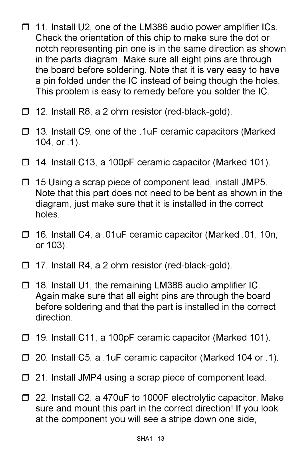 Ramsey Electronics SHA1 manual 