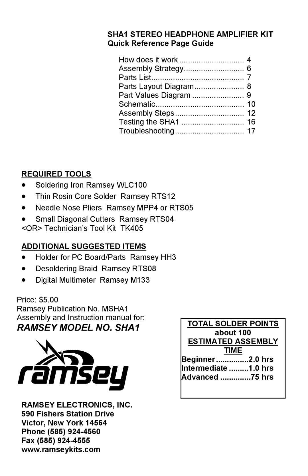 Ramsey Electronics manual Ramsey Model NO. SHA1 