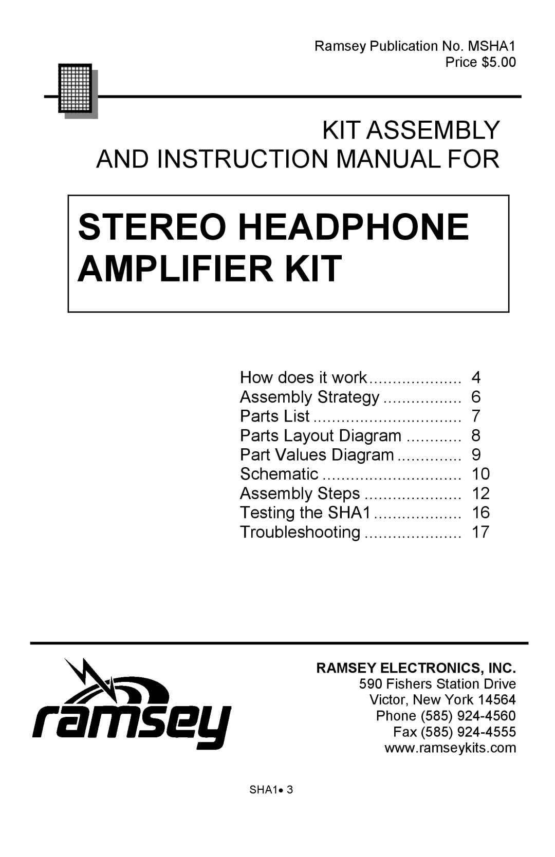 Ramsey Electronics SHA1 manual Stereo Headphone Amplifier KIT 