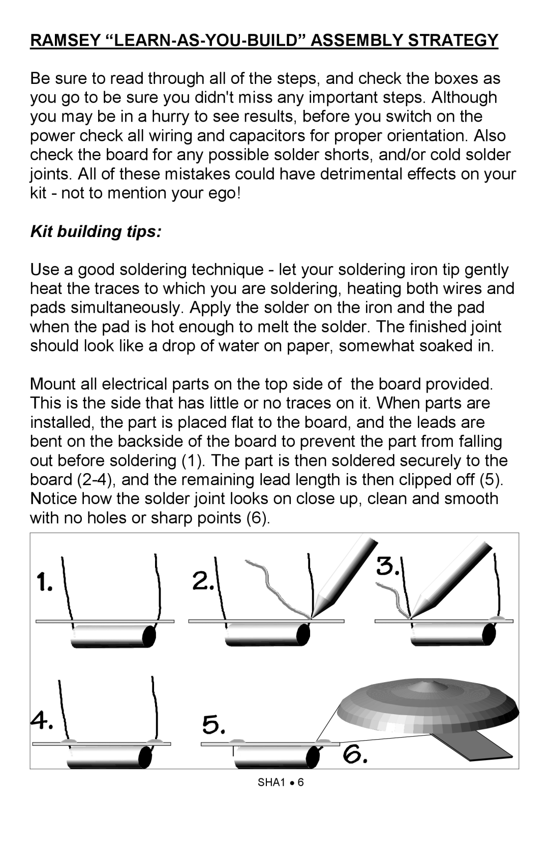 Ramsey Electronics SHA1 manual Ramsey LEARN-AS-YOU-BUILD Assembly Strategy, Kit building tips 