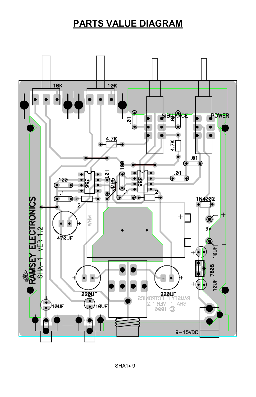 Ramsey Electronics SHA1 manual Parts Value Diagram 