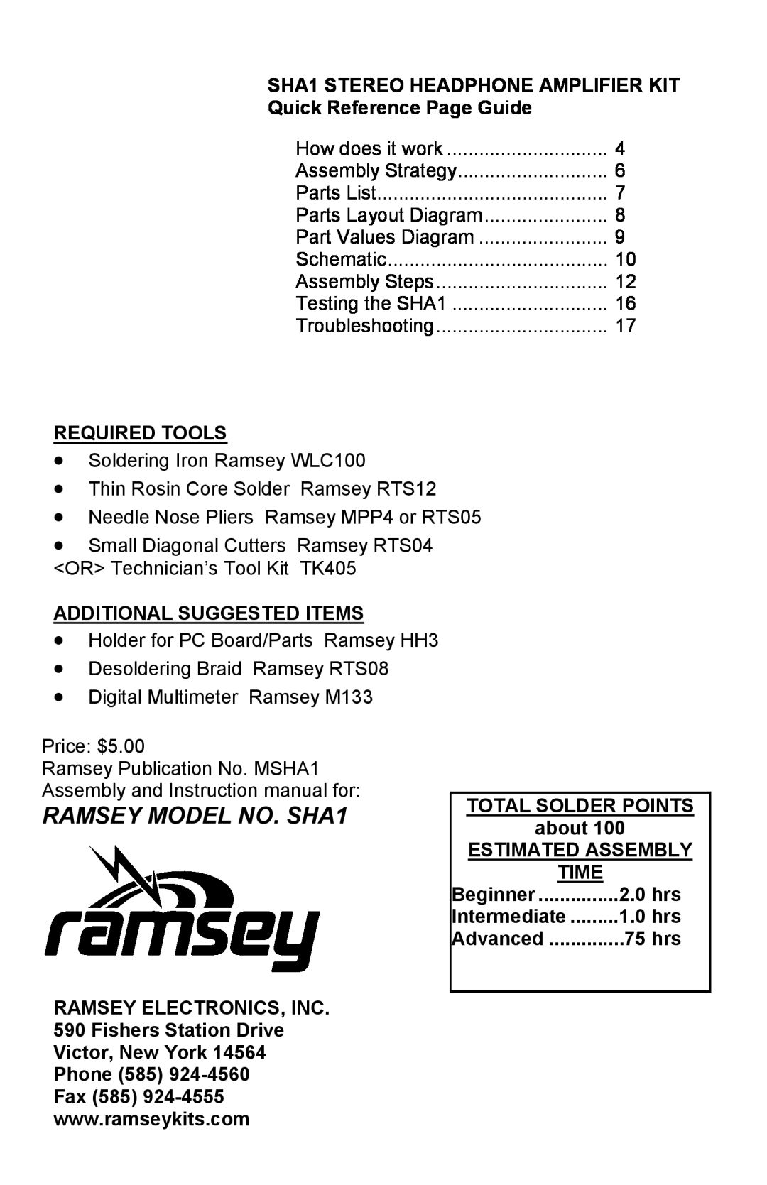Ramsey Electronics manual RAMSEY MODEL NO. SHA1 