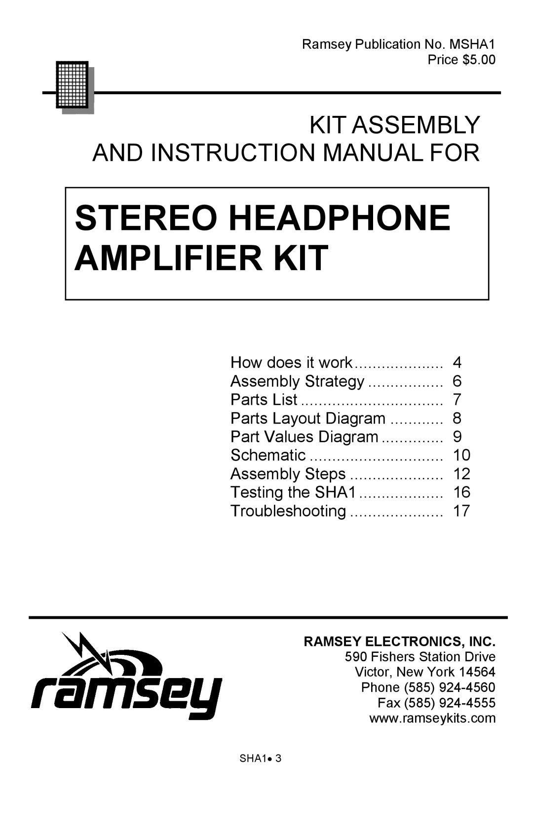 Ramsey Electronics SHA1 manual Stereo Headphone Amplifier Kit, Kit Assembly 