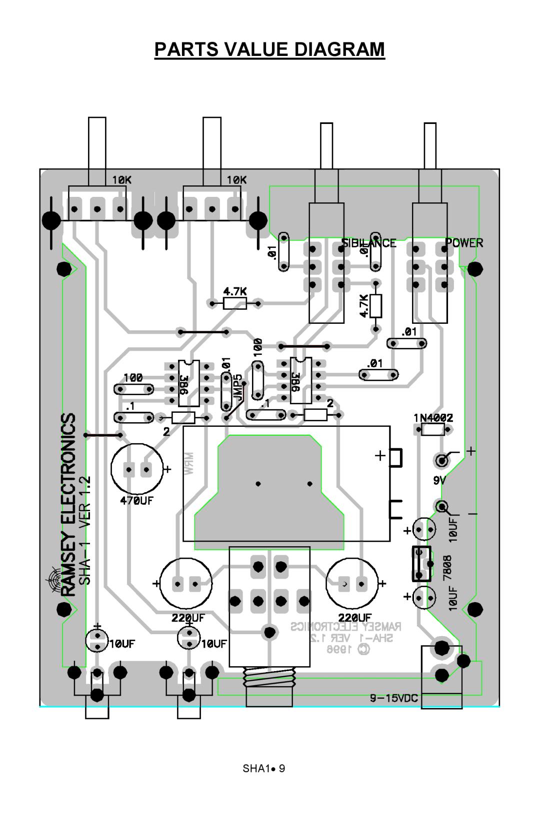 Ramsey Electronics SHA1 manual Parts Value Diagram 
