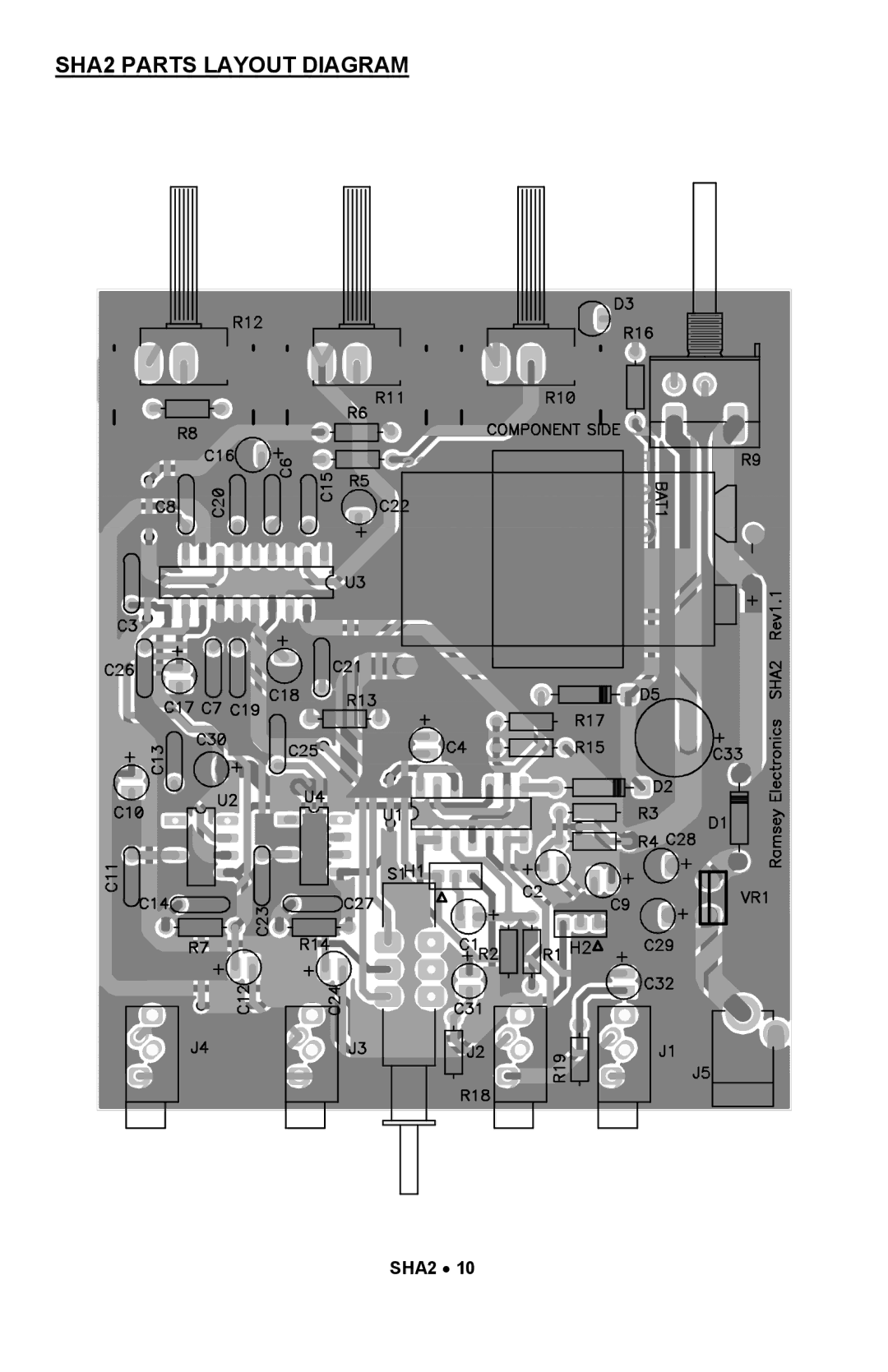 Ramsey Electronics manual SHA2 Parts Layout Diagram 