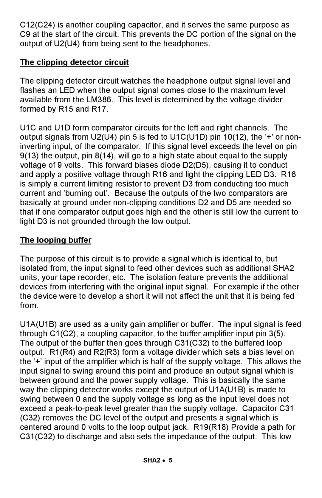 Ramsey Electronics SHA2 manual Clipping detector circuit, Looping buffer 