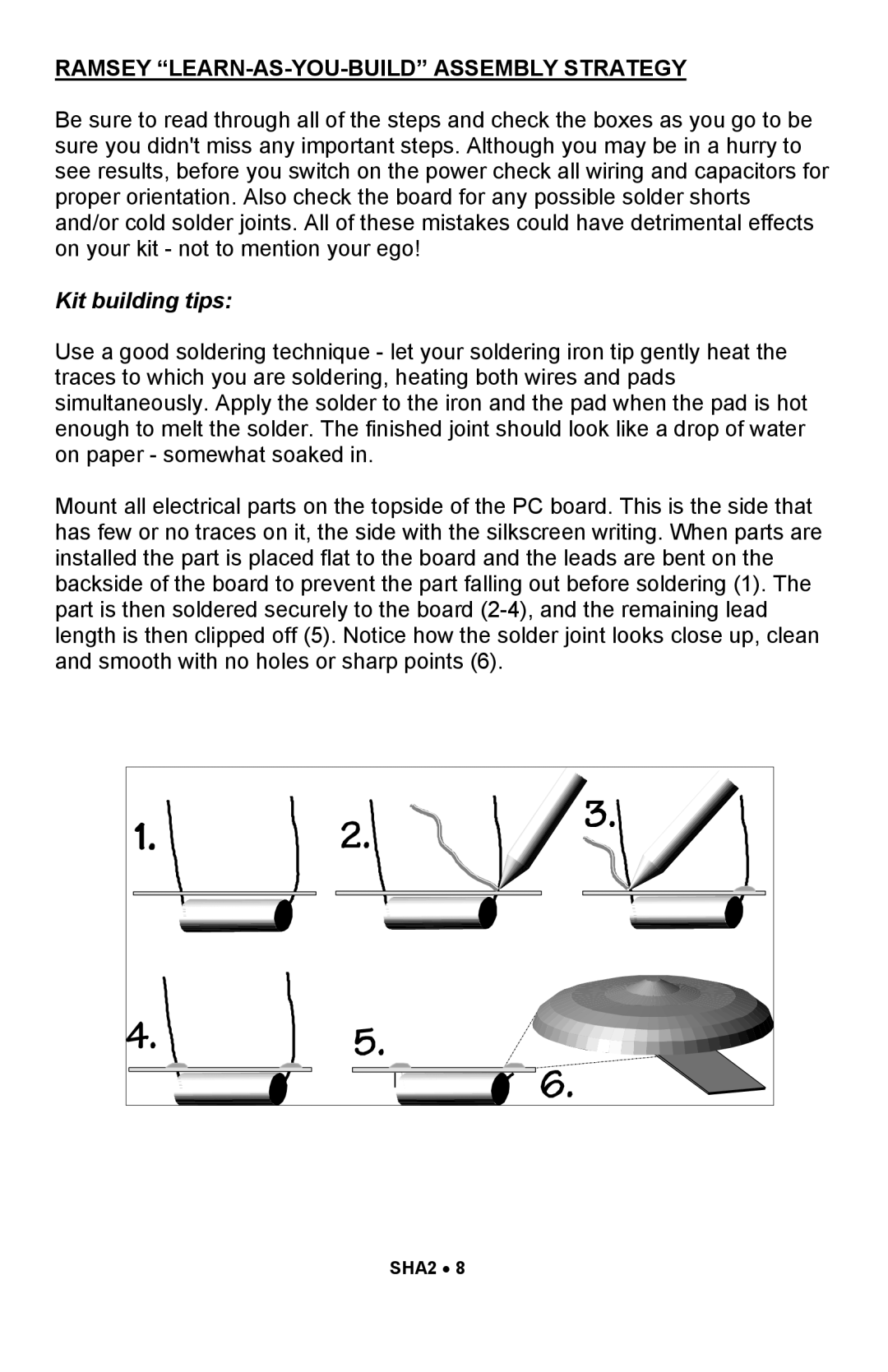 Ramsey Electronics SHA2 manual Ramsey LEARN-AS-YOU-BUILD Assembly Strategy, Kit building tips 