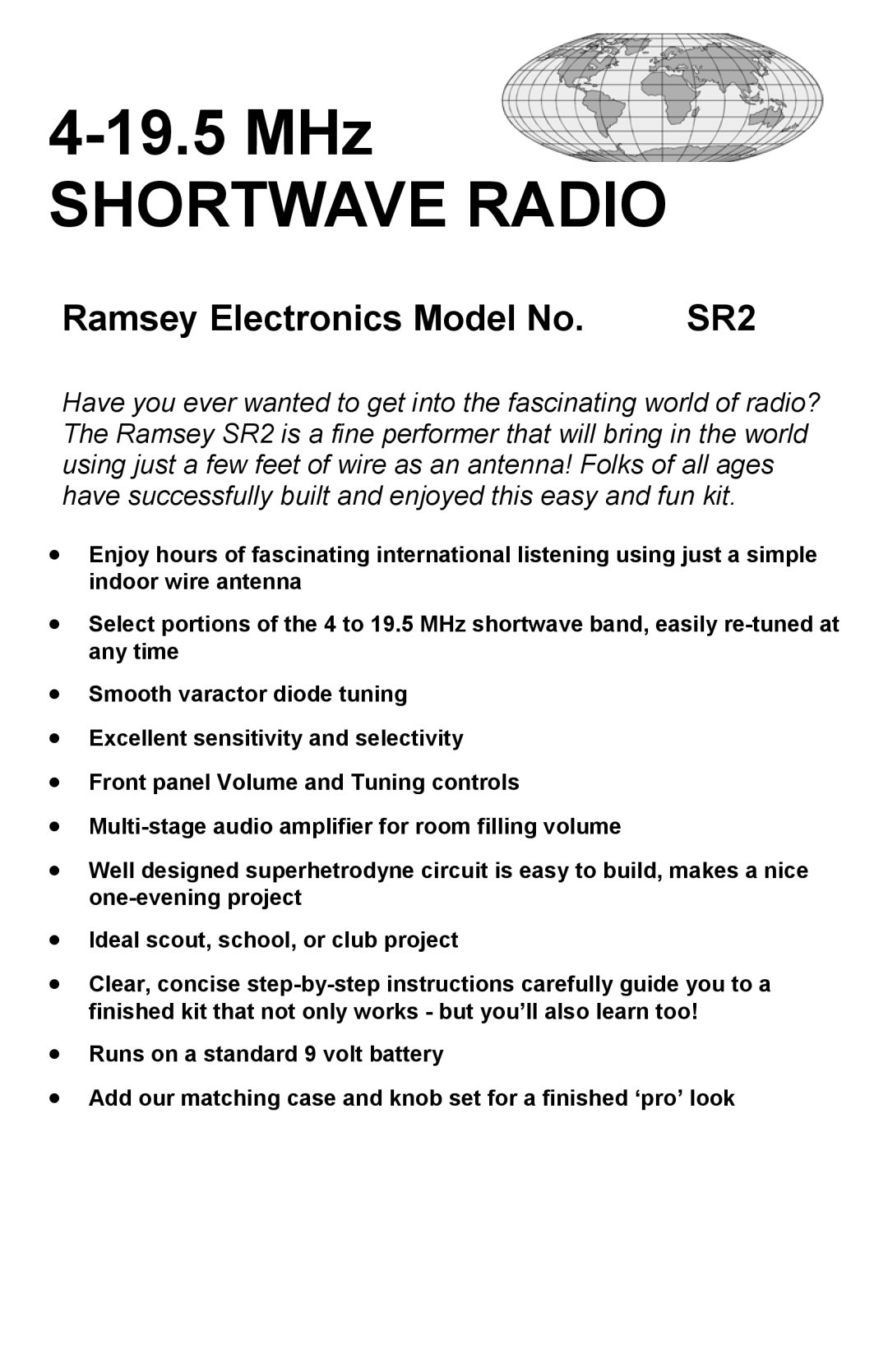 Ramsey Electronics SR2 manual Shortwave Radio 