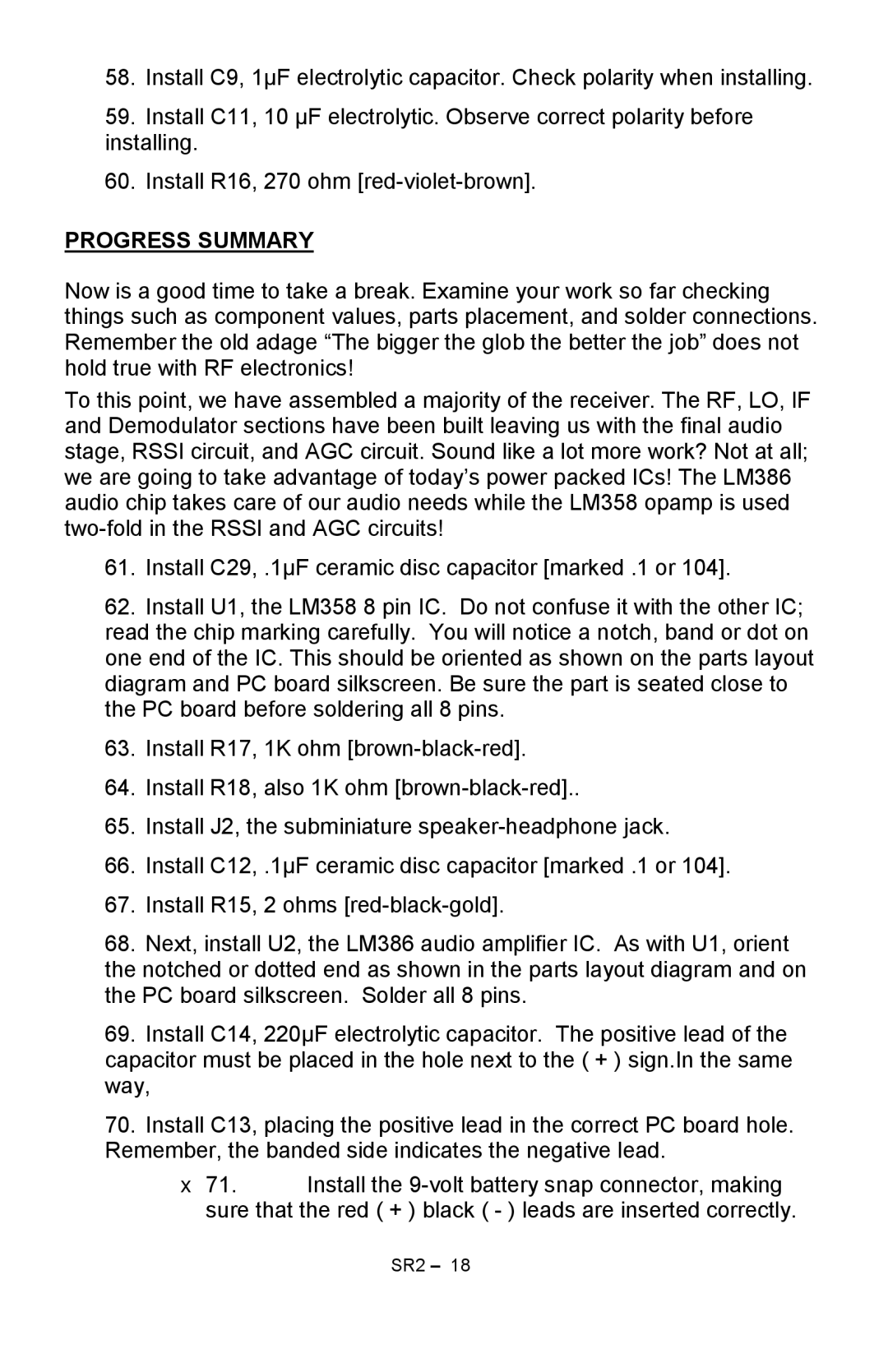 Ramsey Electronics SR2 manual Progress Summary 