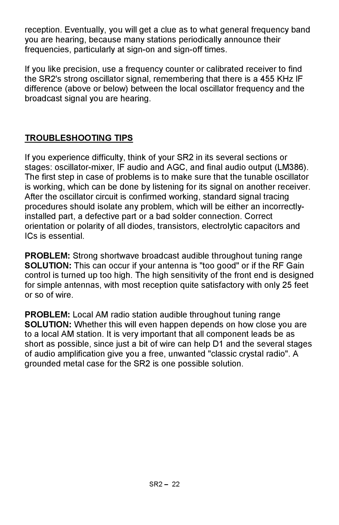 Ramsey Electronics SR2 manual Troubleshooting Tips 