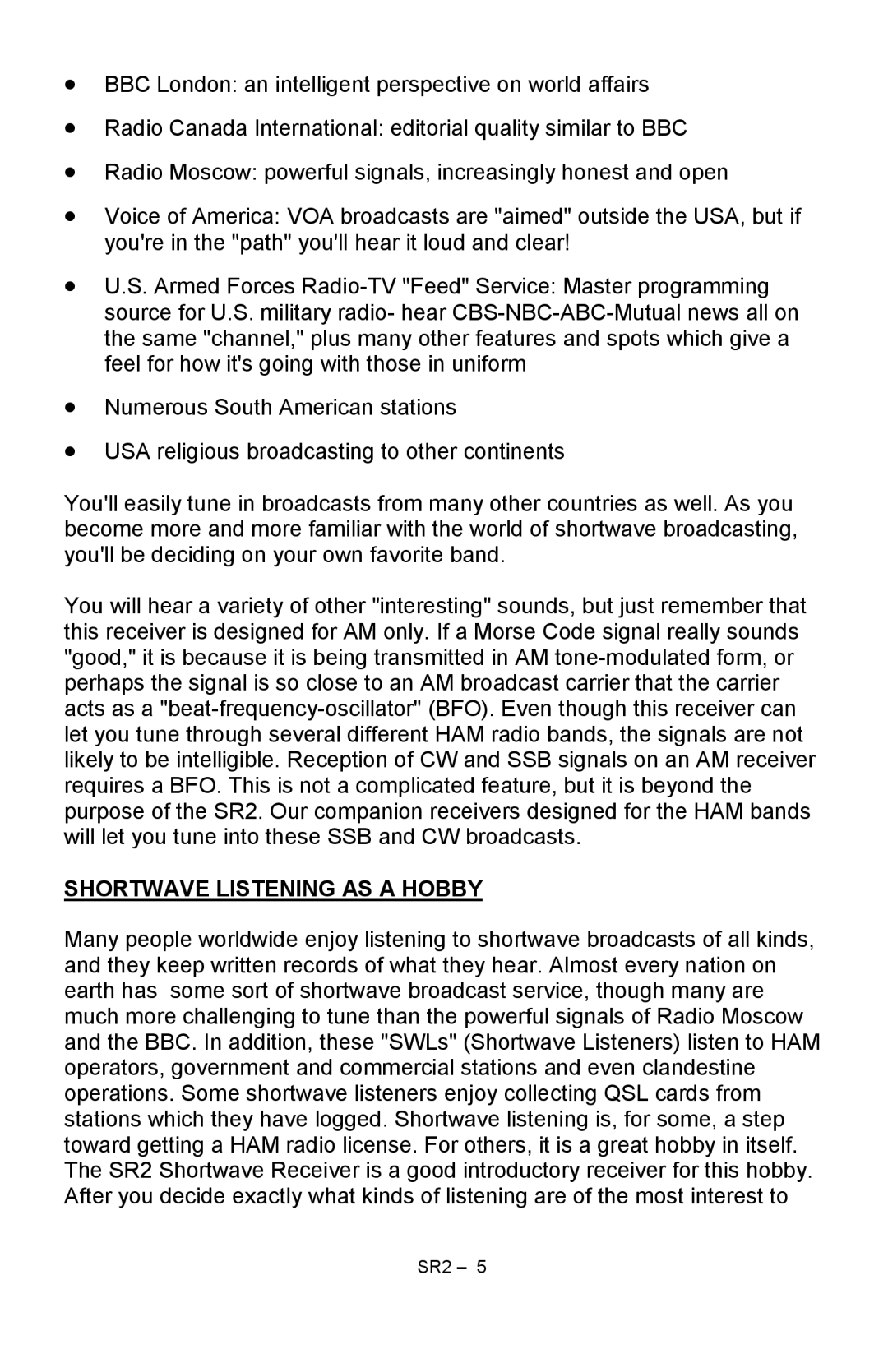 Ramsey Electronics SR2 manual Shortwave Listening AS a Hobby 