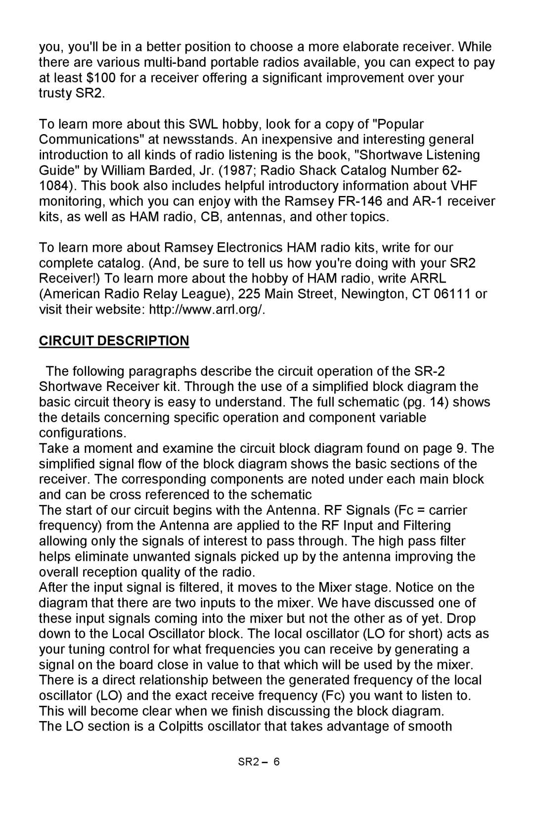 Ramsey Electronics SR2 manual Circuit Description 