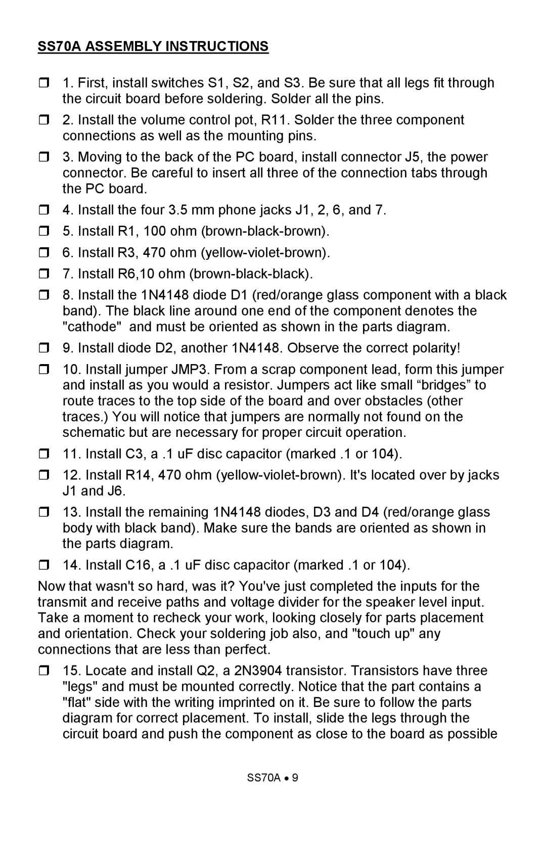 Ramsey Electronics manual SS70A Assembly Instructions 