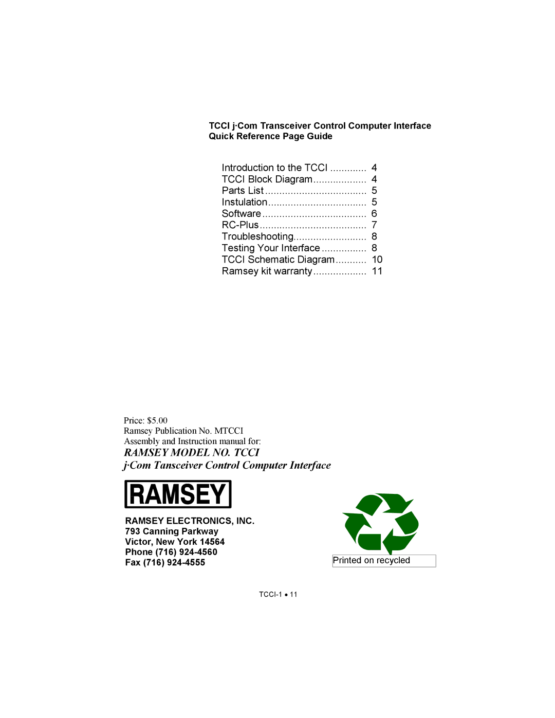 Ramsey Electronics TCCI-1 manual Interface 