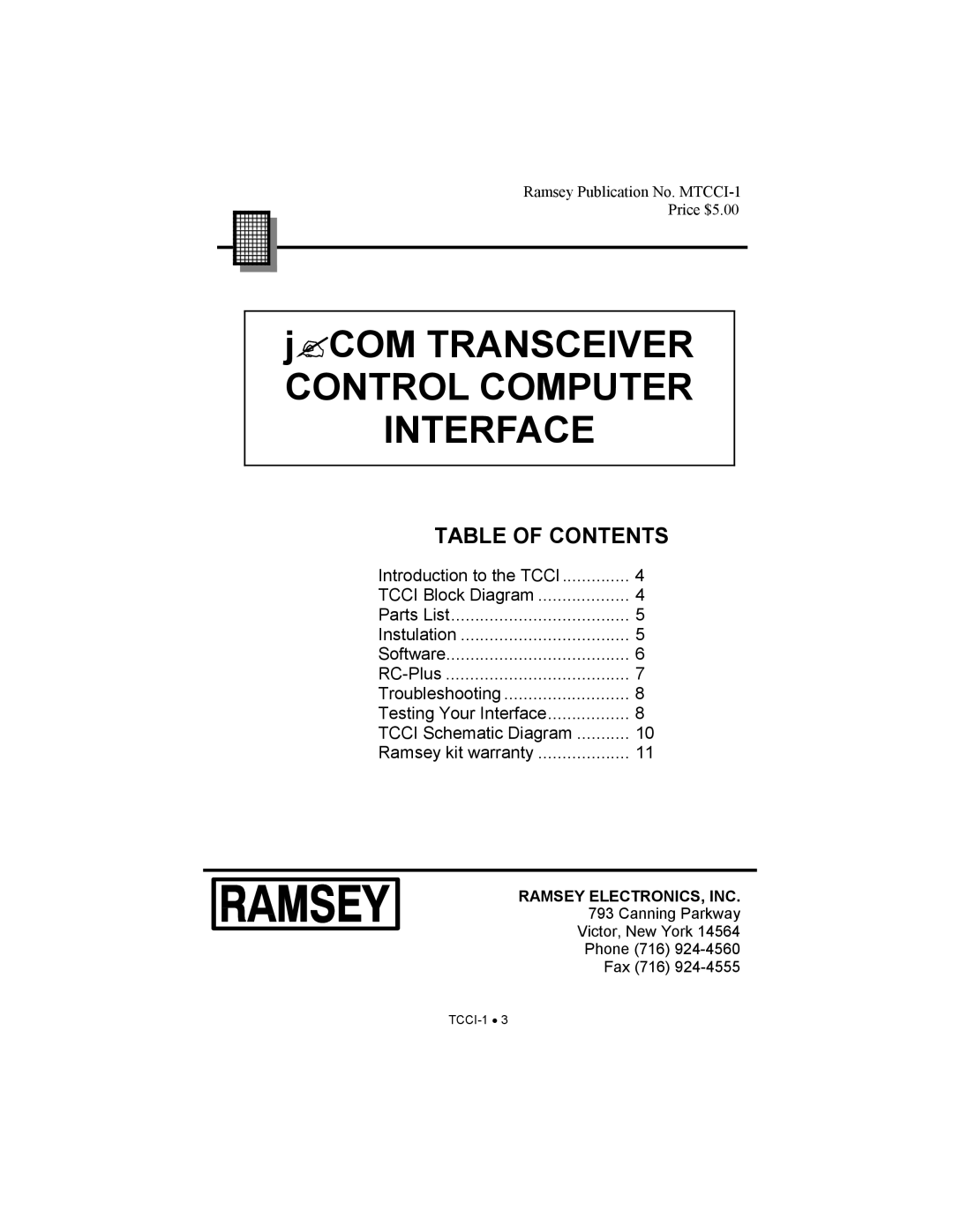 Ramsey Electronics TCCI-1 manual JCOM Transceiver Control Computer Interface 