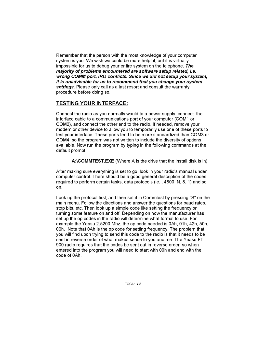 Ramsey Electronics TCCI-1 manual Testing Your Interface 