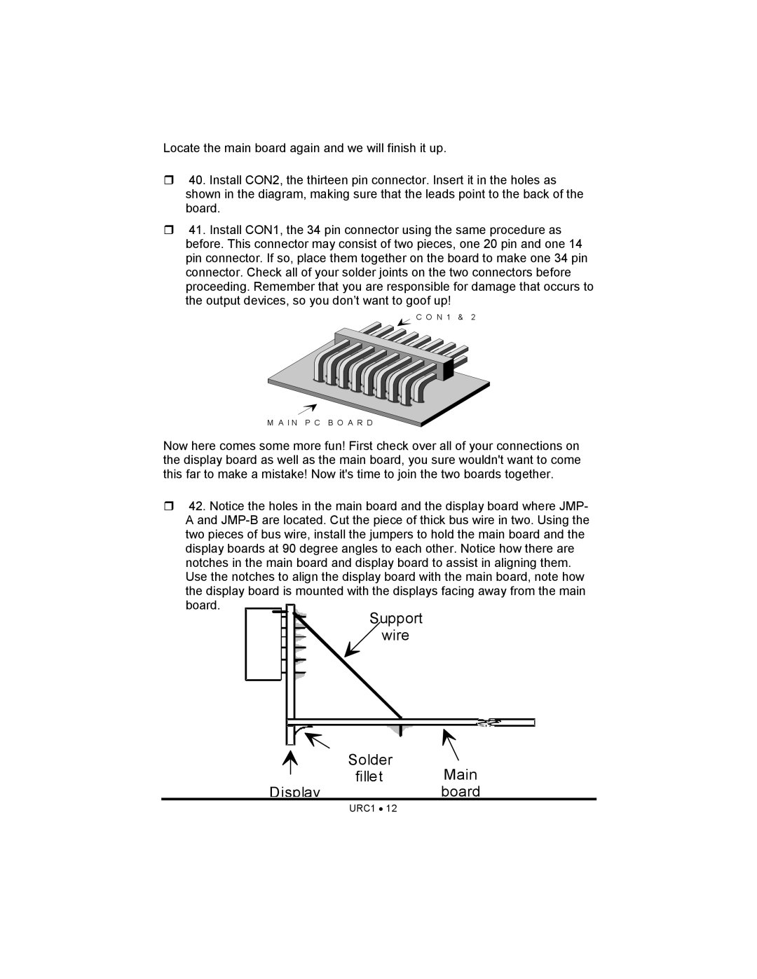 Ramsey Electronics URC1 manual Support wire Solder Fillet Main Displayboard 