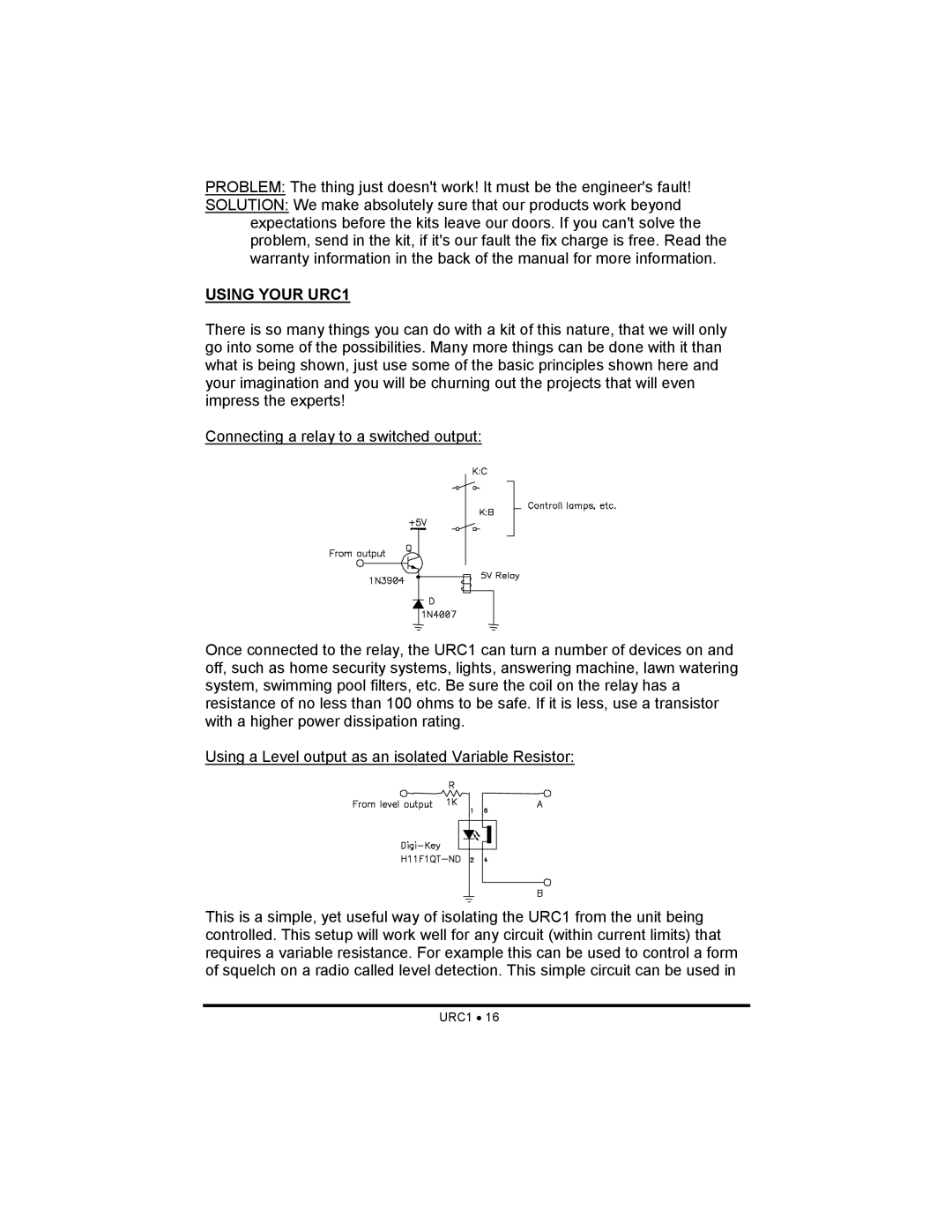 Ramsey Electronics manual Using Your URC1 