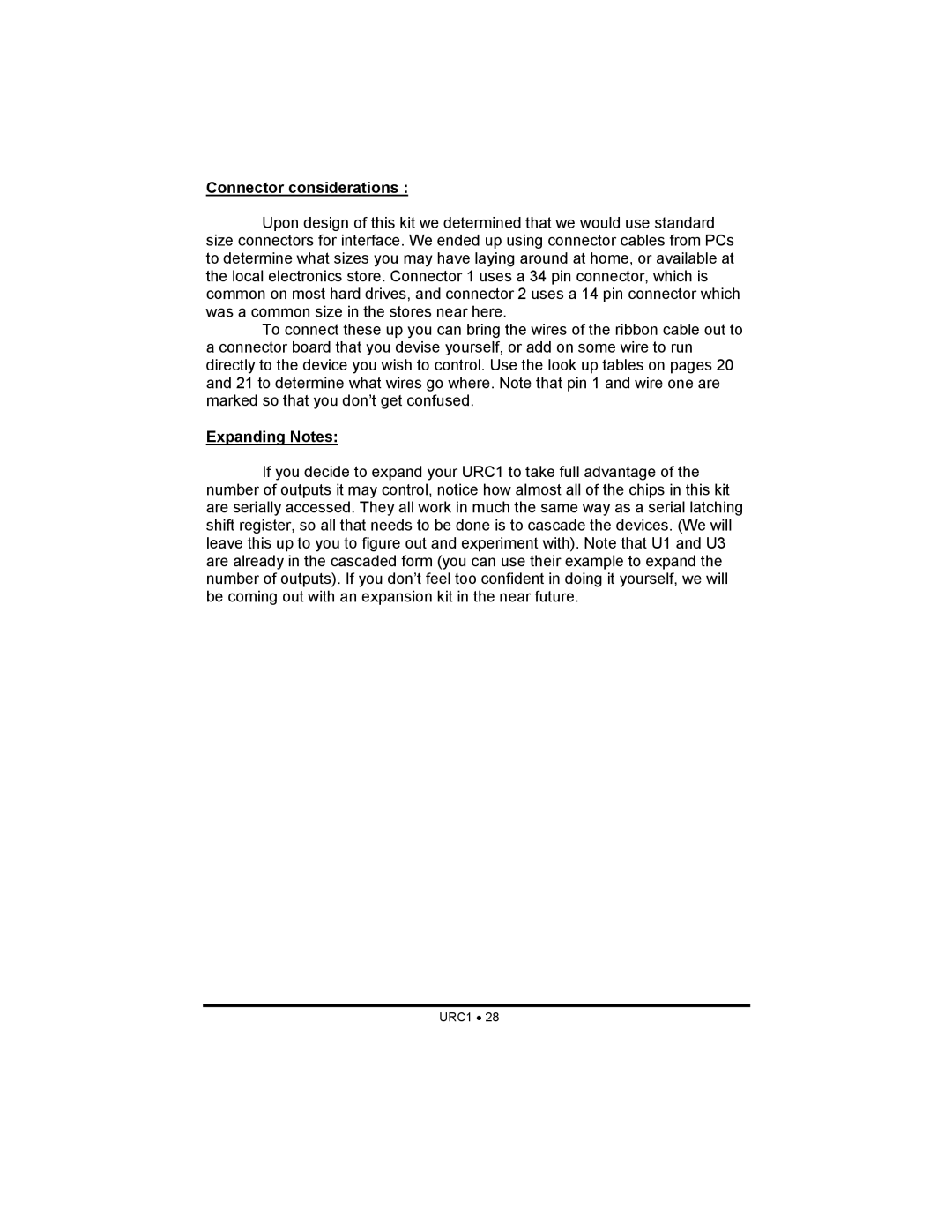 Ramsey Electronics URC1 manual Connector considerations, Expanding Notes 