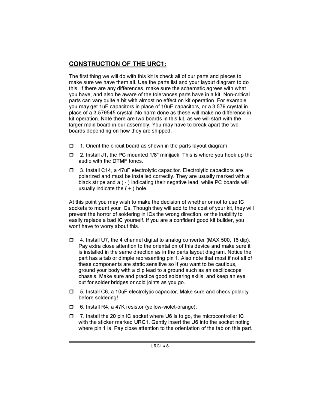 Ramsey Electronics manual Construction of the URC1 