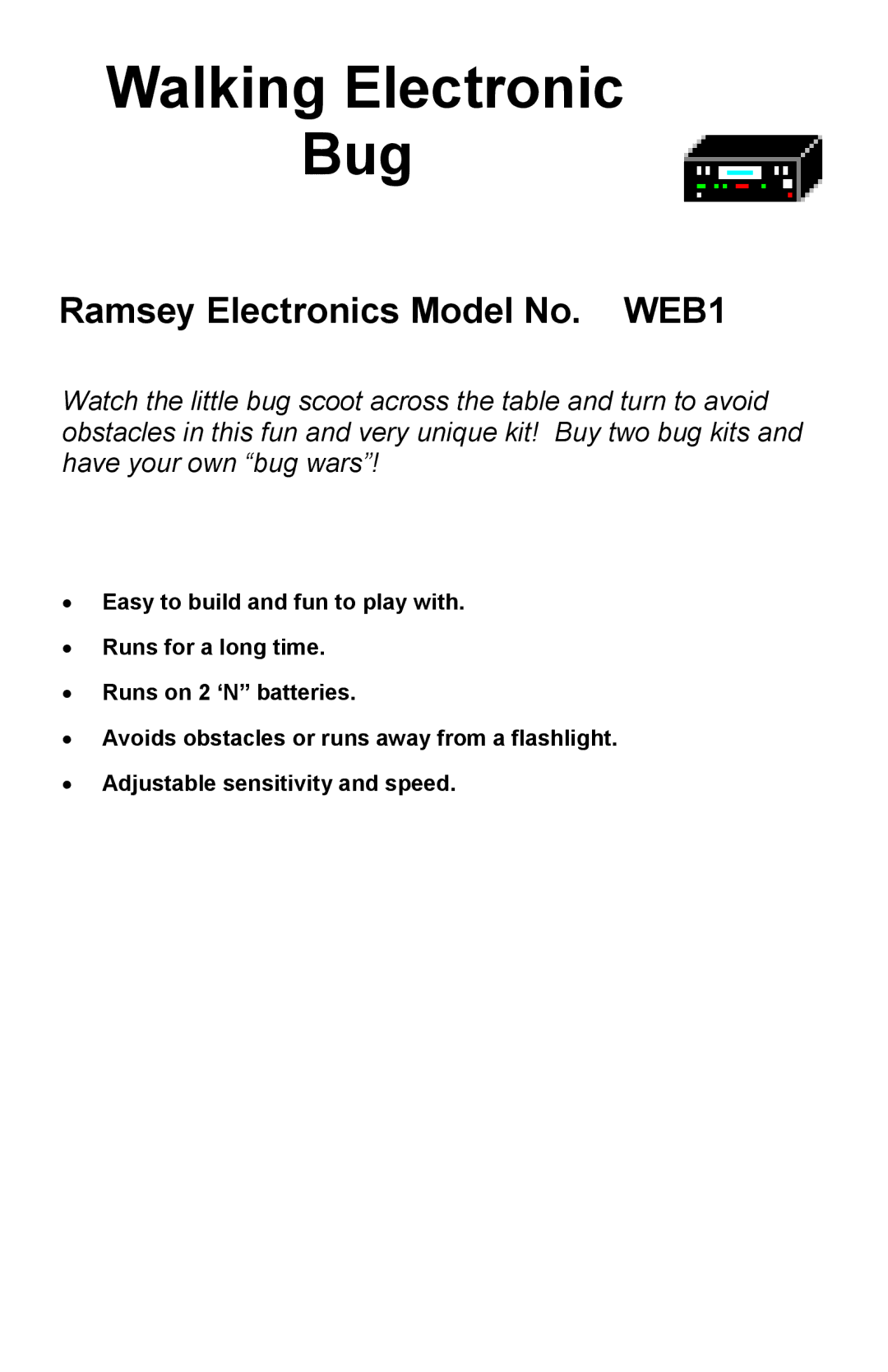 Ramsey Electronics WEB1 manual Walking Electronic Bug 