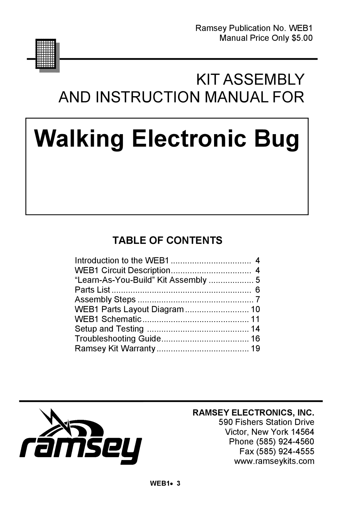 Ramsey Electronics WEB1 manual Walking Electronic Bug 