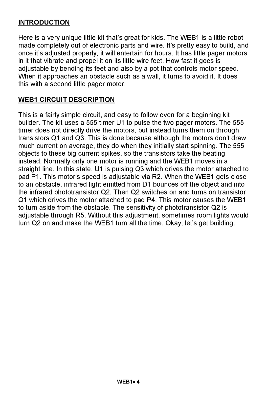 Ramsey Electronics manual Introduction, WEB1 Circuit Description 